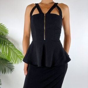 Vintage Y2K Black Soft Grunge Strappy Dark Coquette Peplum Top / Size: Small